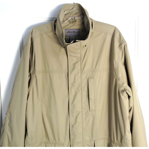 Eddie Bauer Weatheredge Jacket Men L Khaki Thinsulate Nylon Zip Cargo Barn Chore - Picture 2 of 9